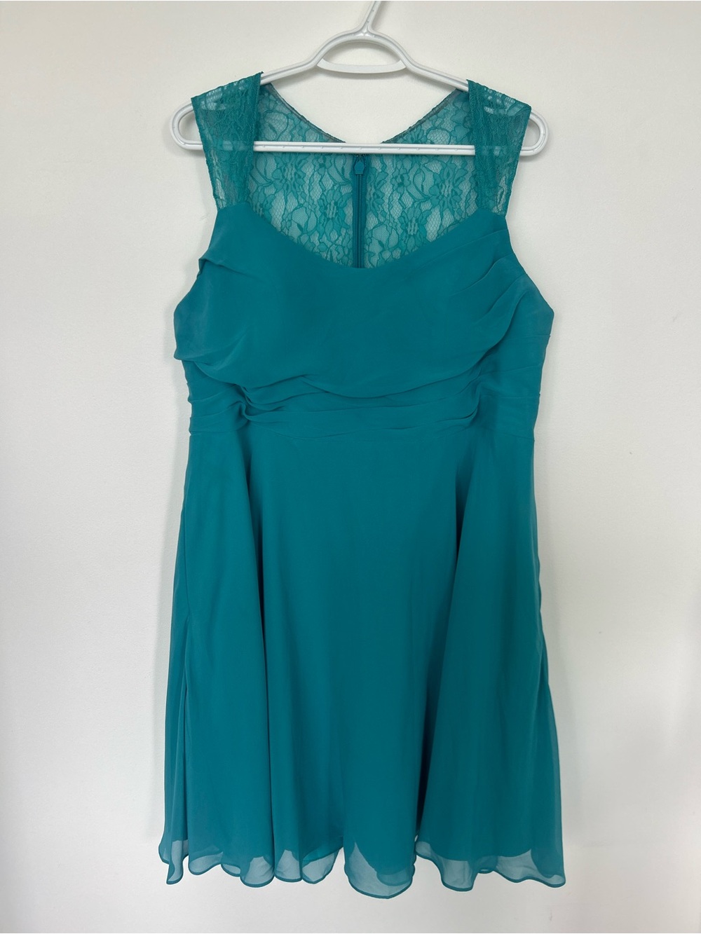 Azazie Teal Lace-Yoke Midi Dress